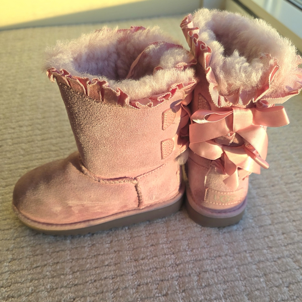 UGG Chic Pink toddler Boots with Fluffy Trim and Bows- Bailey Bow II